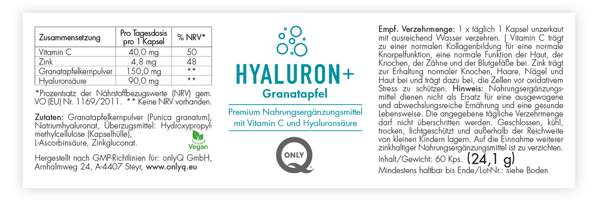 Etikett Hyaluron+ Granatapfel