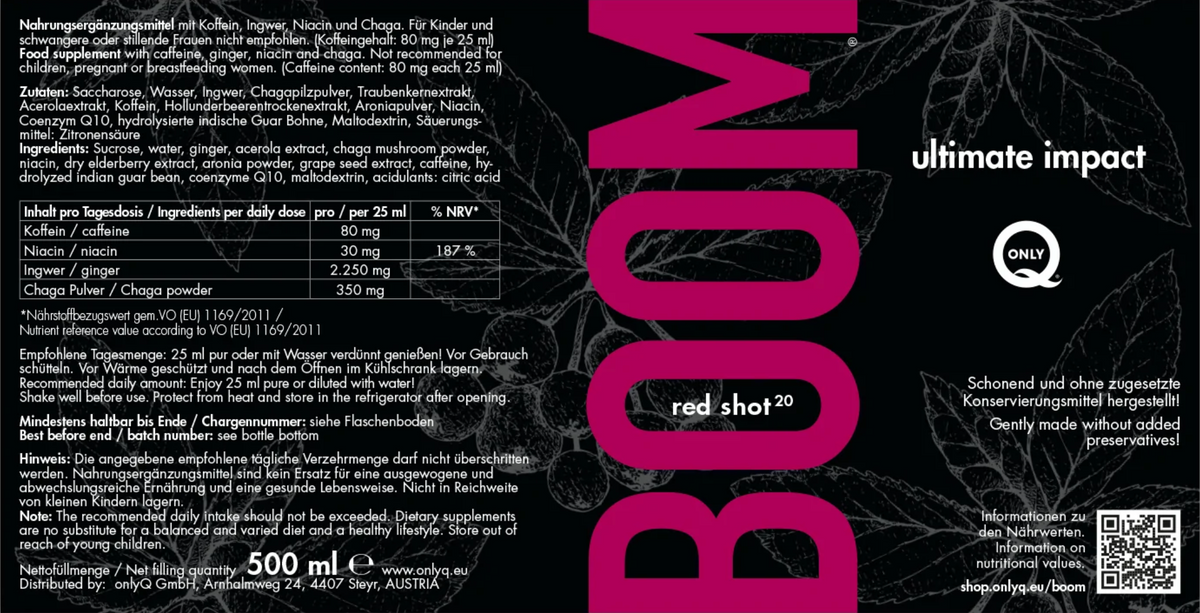Etikett BOOM red shot20®, 500ml